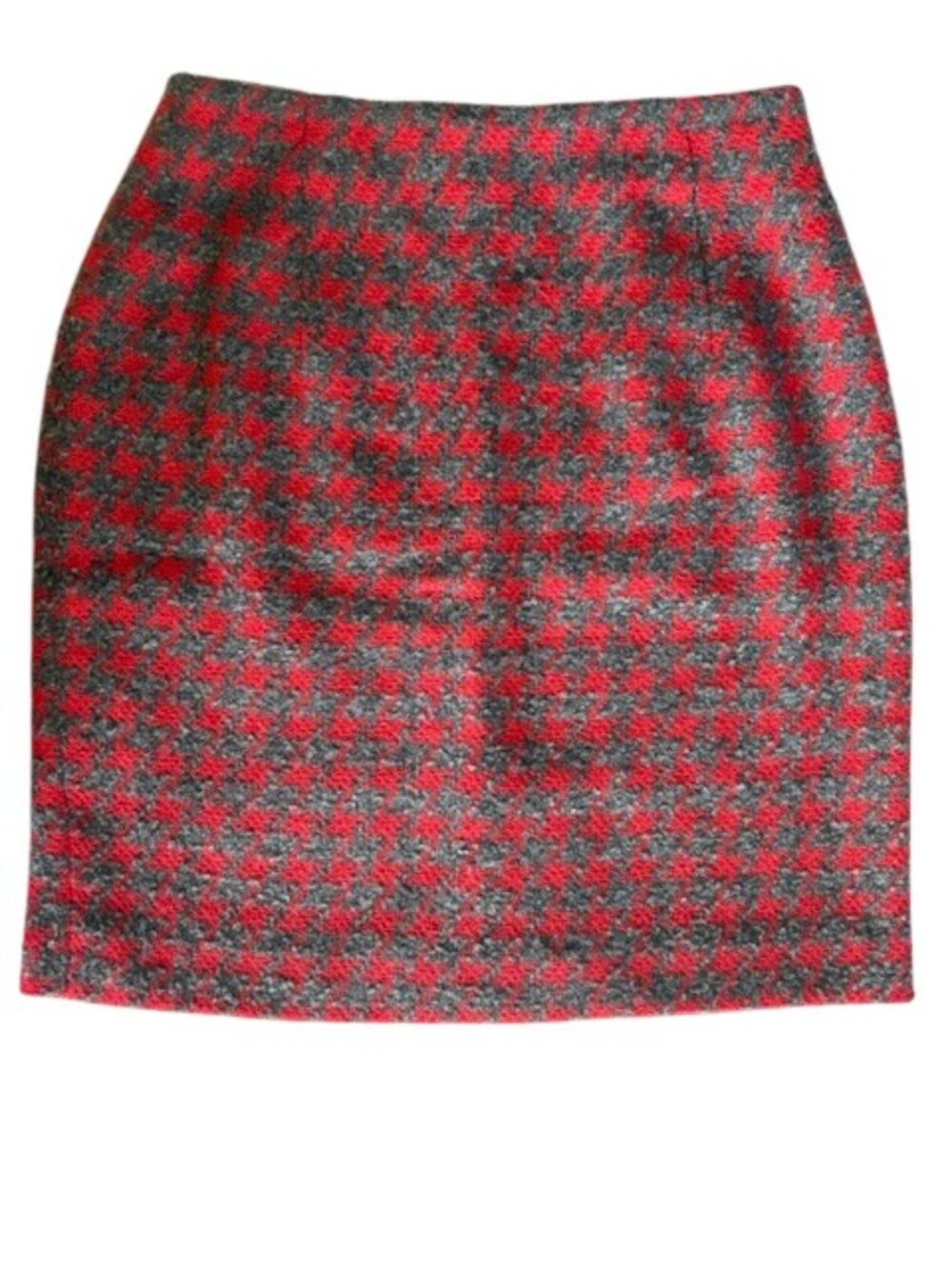 Vintage Teenflo Paris Red/Gray Houndstooth Wool Blend Classic Mini Skirt 40 FR